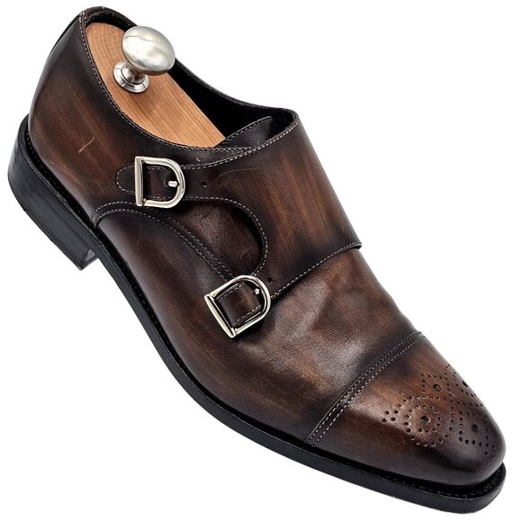 Chalk Mark Other - Chalk Mark Men's 8.5 Antique Patina Brown Dress Shoes Double Monk Strap Loafers